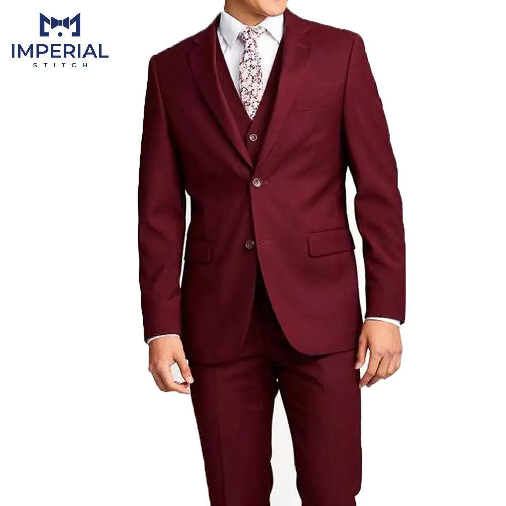 Berlin 3-Piece Wedding Men's Maroon Suit - Elegant & Stylish Formal Attire