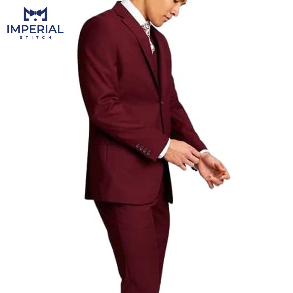 Berlin 3-Piece Wedding Men's Maroon Suit - Elegant & Stylish Formal Attire