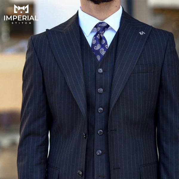 Blue Chalk Stripe 3-Piece Suit - Sophisticated Tailored Formalwear - Imperial Stitch