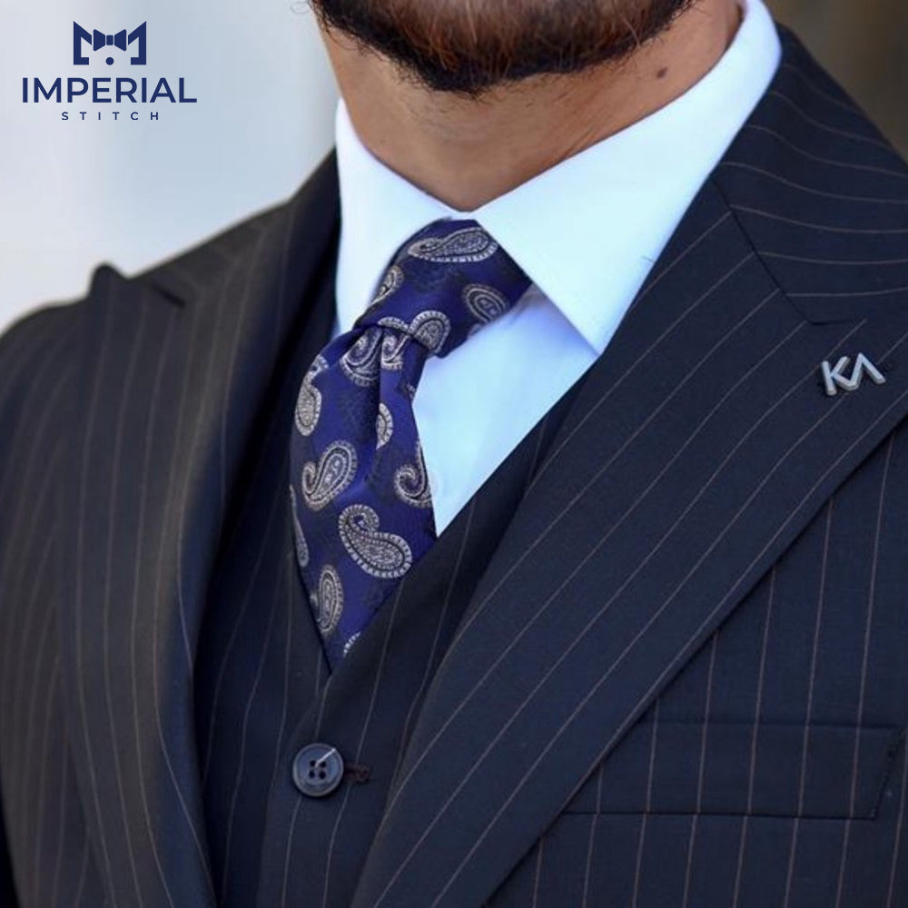 Blue Chalk Stripe 3-Piece Suit - Sophisticated Tailored Formalwear