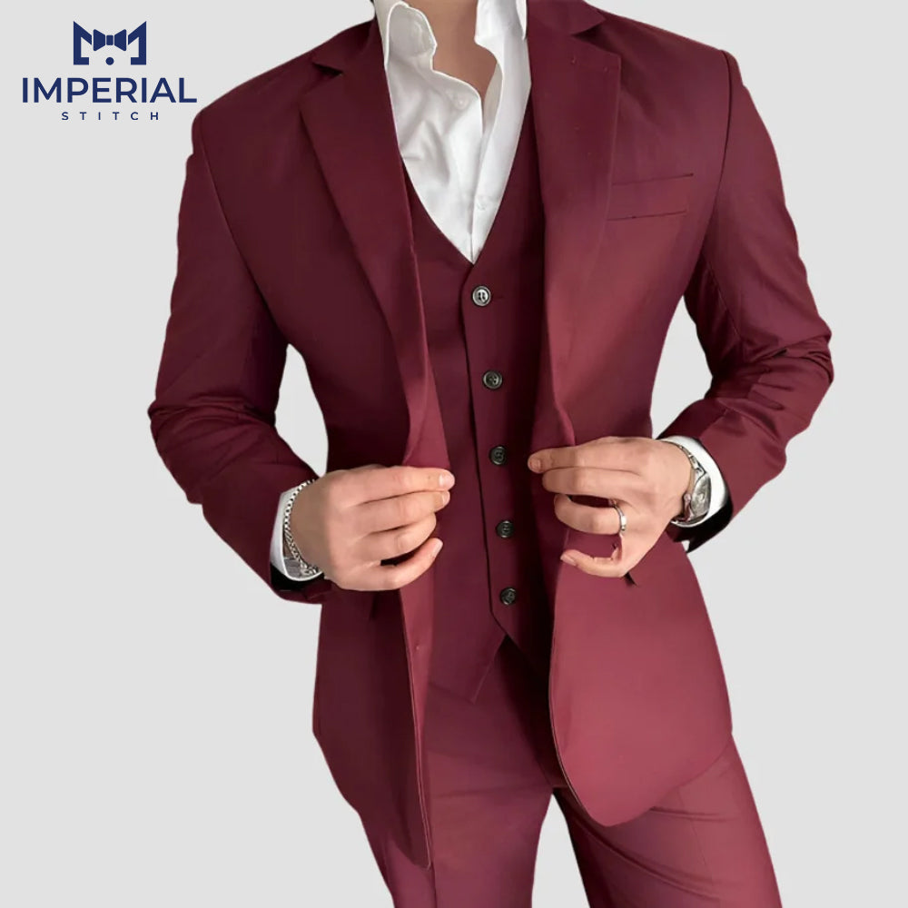 Burgundy 3-Piece Suit for Men - Elegant & Stylish Formalwear