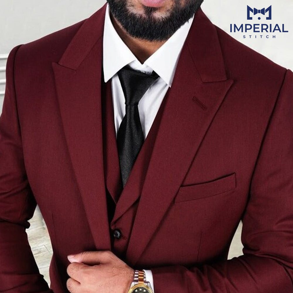 Burgundy 3-Piece Suit for Men - Elegant & Stylish Formalwear