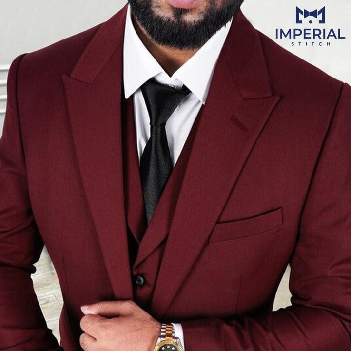 Burgundy 3-Piece Suit for Men - Elegant & Stylish Formalwear - Imperial Stitch