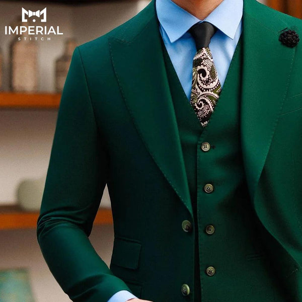 Classic Green Slim Fit 3-Piece Suit for Men - Stylish & Modern Formalwear - Imperial Stitch