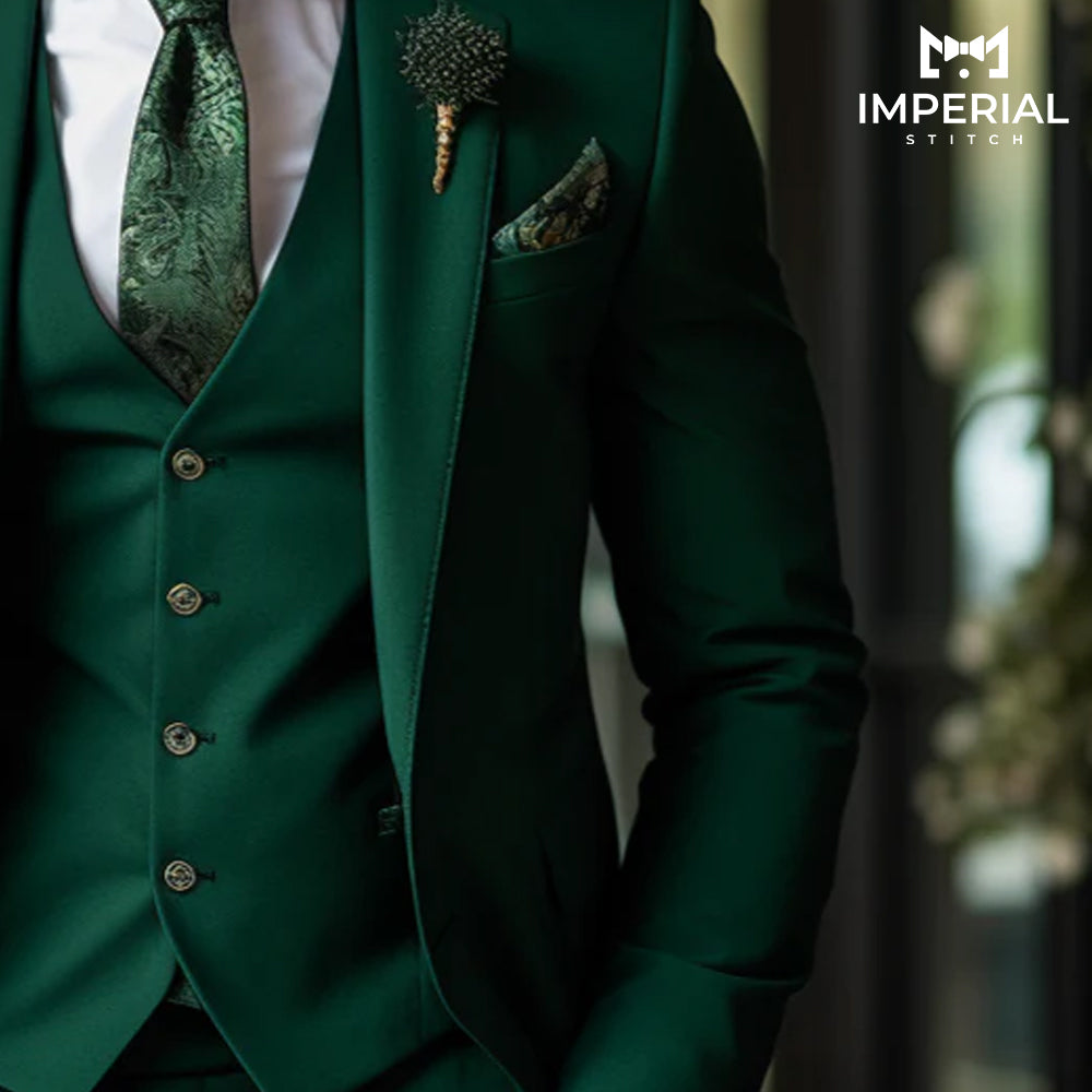 Classic Green Slim Fit 3-Piece Suit for Men - Stylish & Modern Formalwear