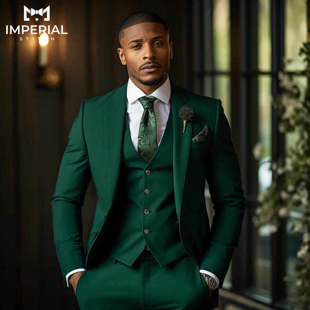 Classic Green Slim Fit 3-Piece Suit for Men - Stylish & Modern Formalwear