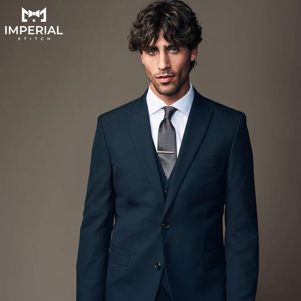 Classic Navy Blue Three-Piece Suit for Men - Elegant & Timeless Formalwear