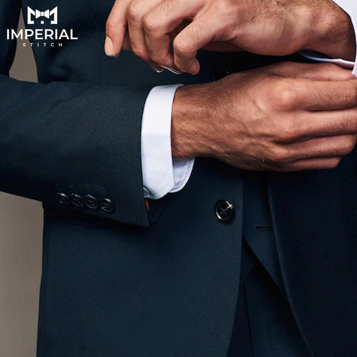 Classic Navy Blue Three-Piece Suit for Men - Elegant & Timeless Formalwear - Imperial Stitch
