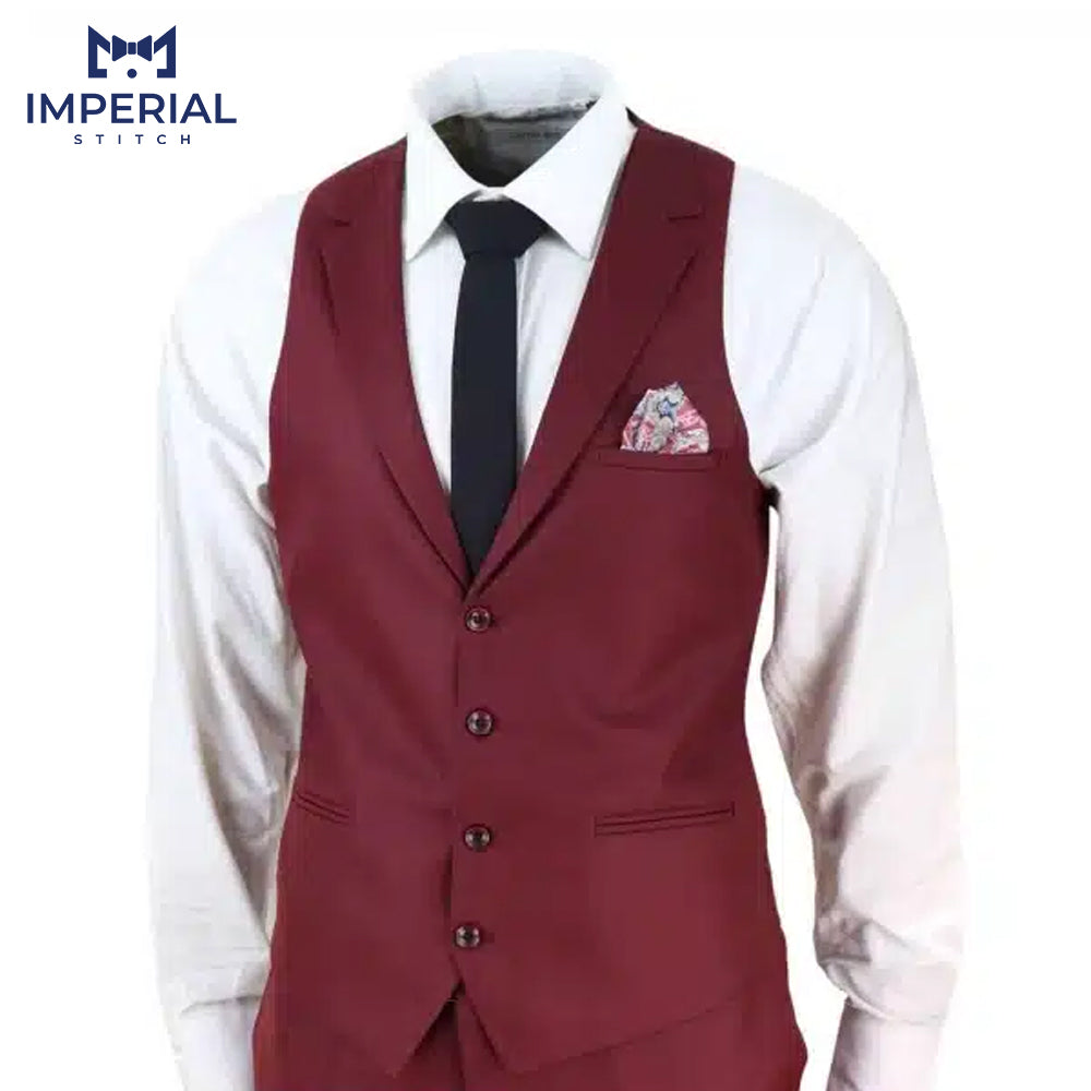 Classy Burgundy Three-Piece Suit for Men - Perfect Wedding Attire