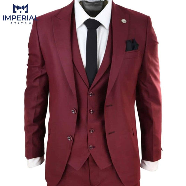 Classy Burgundy Three-Piece Suit for Men - Perfect Wedding Attire - Imperial Stitch