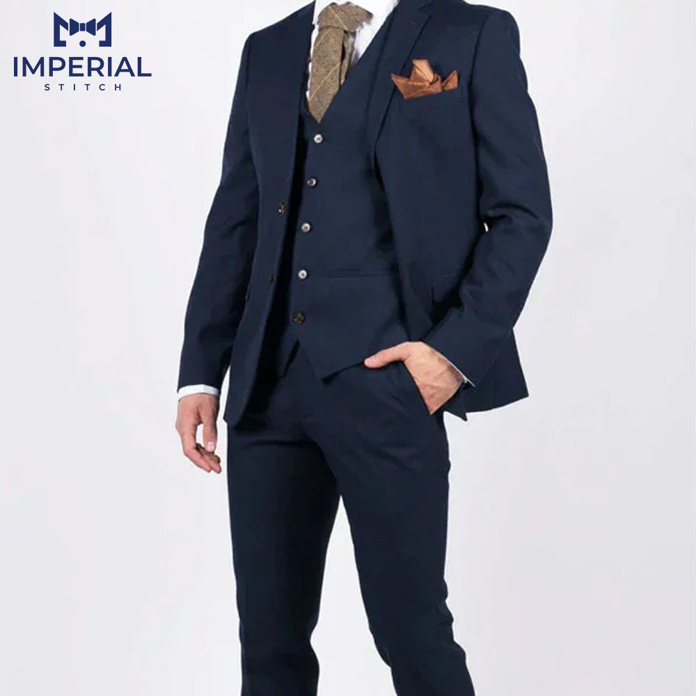 Classy Blue Three-Piece Suit for Men - Perfect Wedding Attire