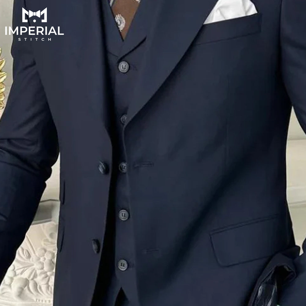 Classy Blue Three-Piece Suit for Men - Perfect Wedding Attire