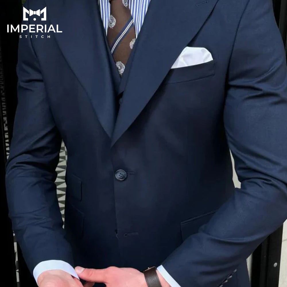 Classy Blue Three-Piece Suit for Men - Perfect Wedding Attire