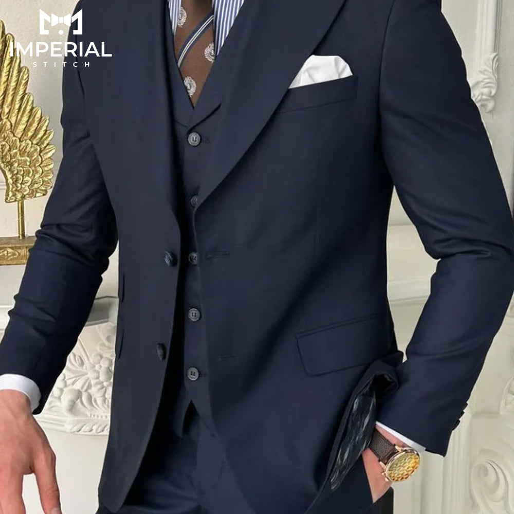 Classy Blue Three-Piece Suit for Men - Perfect Wedding Attire