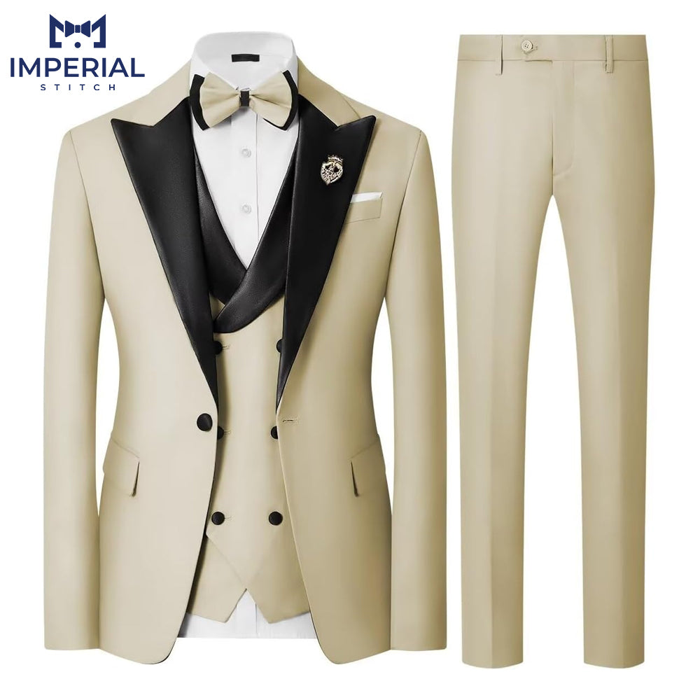 Classy Dark Cream Three-Piece Suit for Men - Elegant Wedding Attire