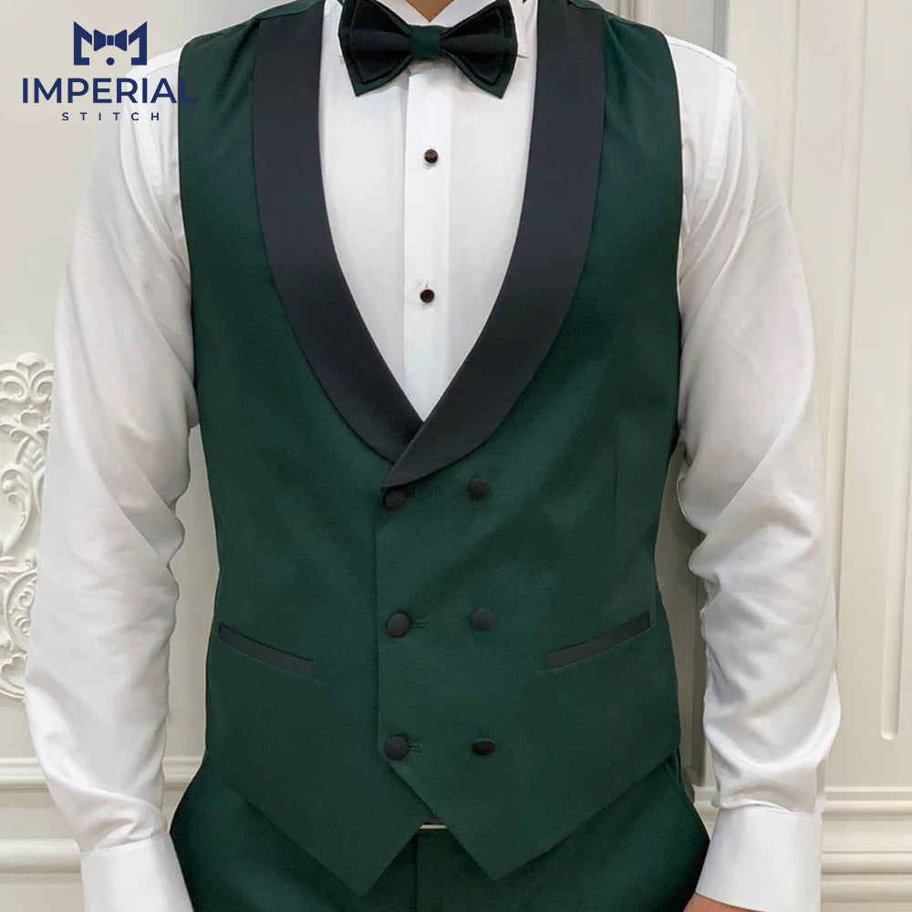 Classy Green Three-Piece Tuxedo Suit for Men - Perfect Wedding Attire