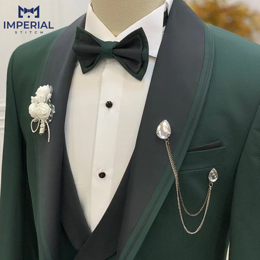 Classy Green Three-Piece Tuxedo Suit for Men - Perfect Wedding Attire