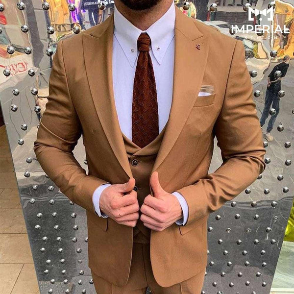 Classy Mustard Three-Piece Suit for Men - Elegant Wedding Attire - Imperial Stitch