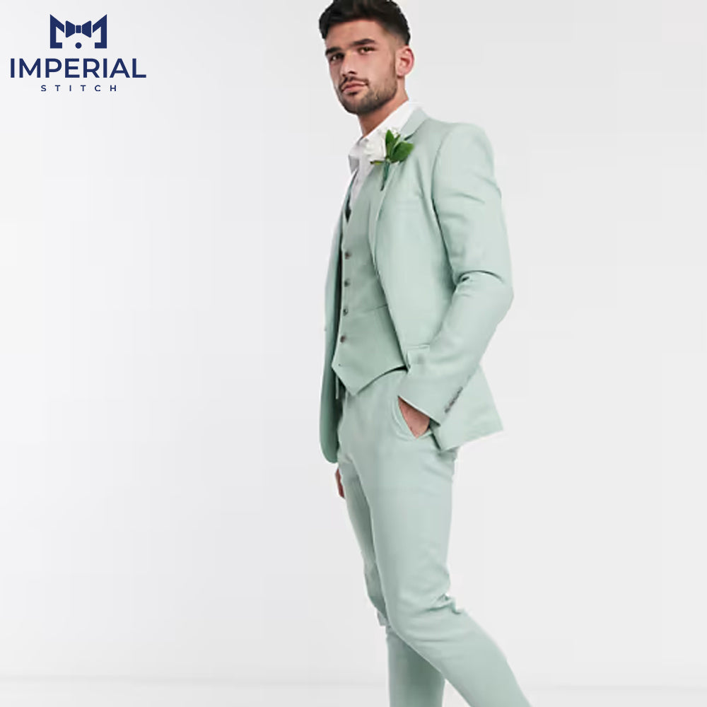 Classy Sage Green Three-Piece Suit for Men - Stylish & Elegant Formalwear