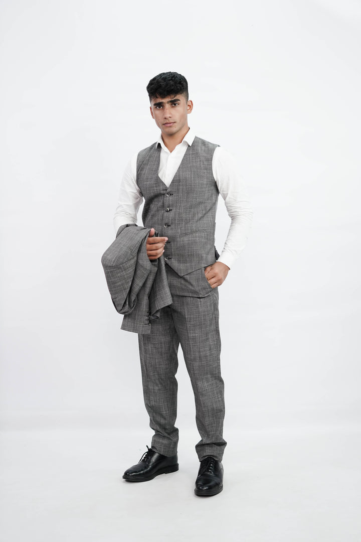 3-Piece Men Grey suit- Custom Fit High-End Formalwear for Every Occasion - Imperial Stitch