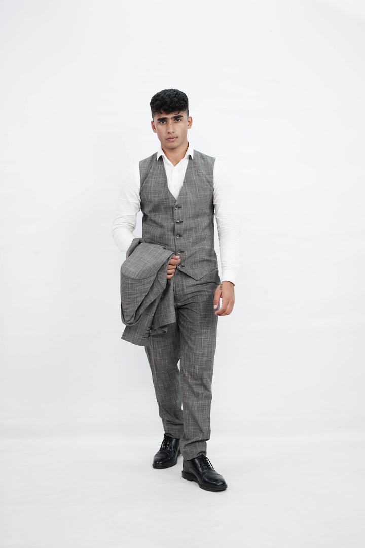 3-Piece Men Grey suit- Custom Fit High-End Formalwear for Every Occasion - Imperial Stitch