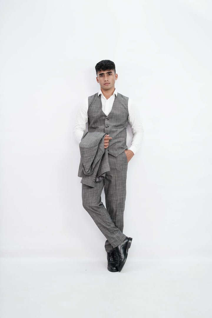 3-Piece Men Grey suit- Custom Fit High-End Formalwear for Every Occasion - Imperial Stitch