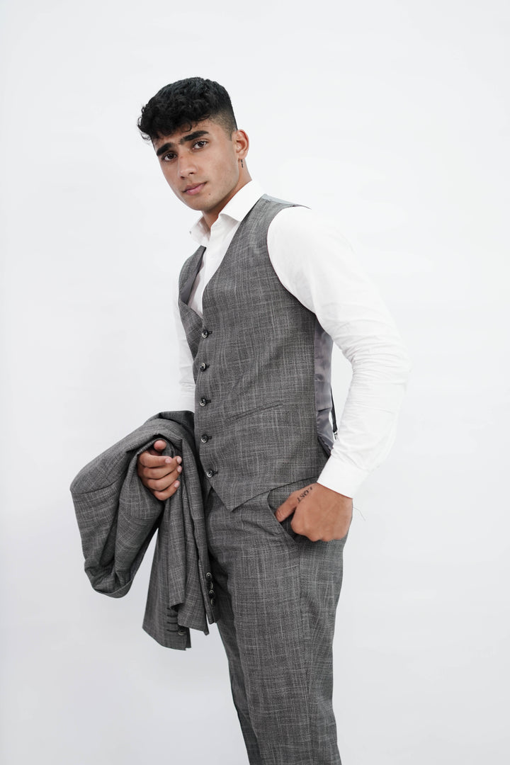 3-Piece Men Grey suit- Custom Fit High-End Formalwear for Every Occasion - Imperial Stitch
