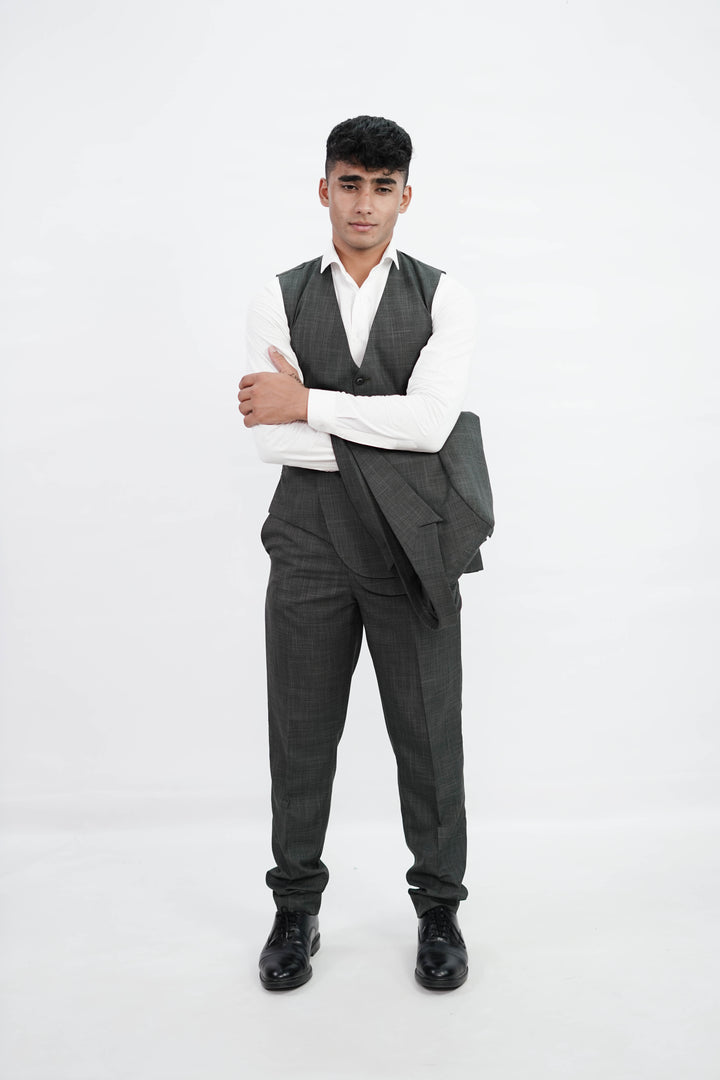 3-Piece Men Charcoal grey suit- Custom Fit High-End Formalwear for Every Occasion - Imperial Stitch