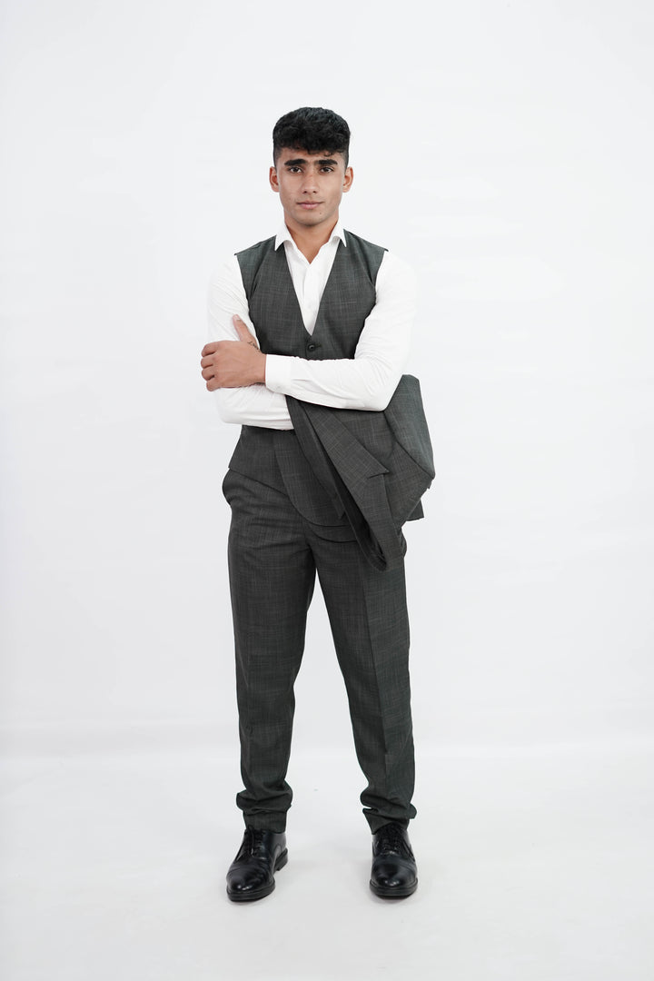 3-Piece Men Charcoal grey suit- Custom Fit High-End Formalwear for Every Occasion - Imperial Stitch