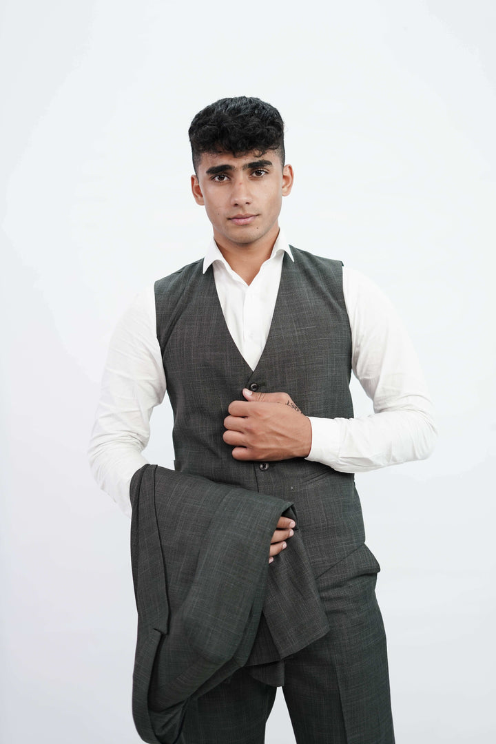 3-Piece Men Charcoal grey suit- Custom Fit High-End Formalwear for Every Occasion - Imperial Stitch