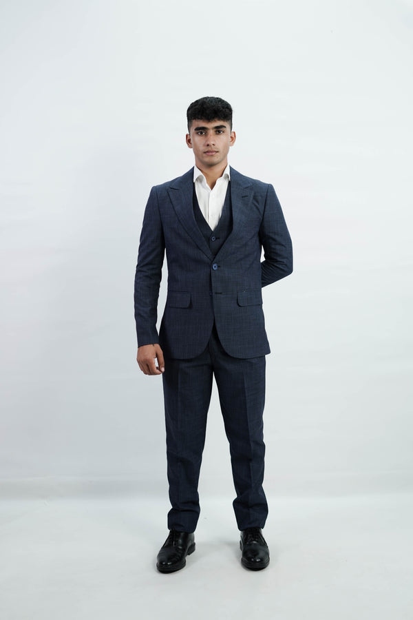 3-Piece Men Blue suit- Custom Fit High-End Formalwear for Every Occasion - Imperial Stitch