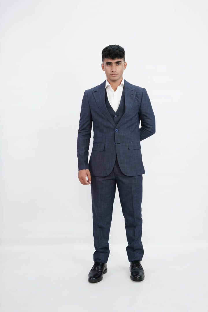 3-Piece Men Blue suit- Custom Fit High-End Formalwear for Every Occasion - Imperial Stitch