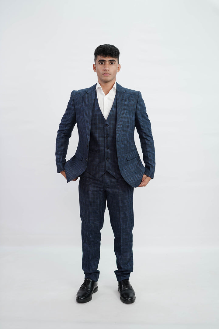 3-Piece Men Blue Tweed suit- Custom Fit High-End Formalwear for Every Occasion - Imperial Stitch