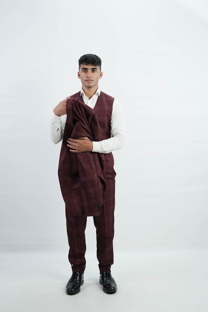 3-Piece Men Burgundy tweed suit - Custom Fit High-End Formalwear for Every Occasion - Imperial Stitch