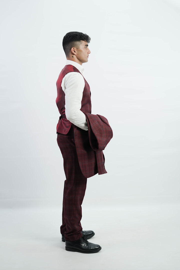 3-Piece Men Burgundy tweed suit - Custom Fit High-End Formalwear for Every Occasion - Imperial Stitch