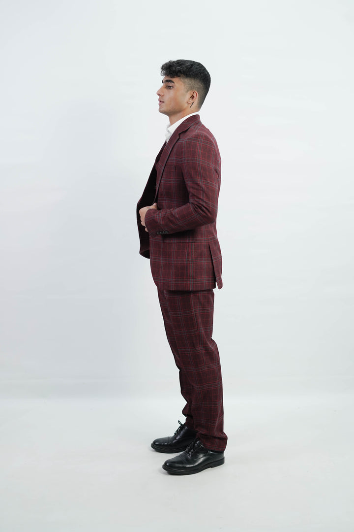 3-Piece Men Burgundy tweed suit - Custom Fit High-End Formalwear for Every Occasion - Imperial Stitch