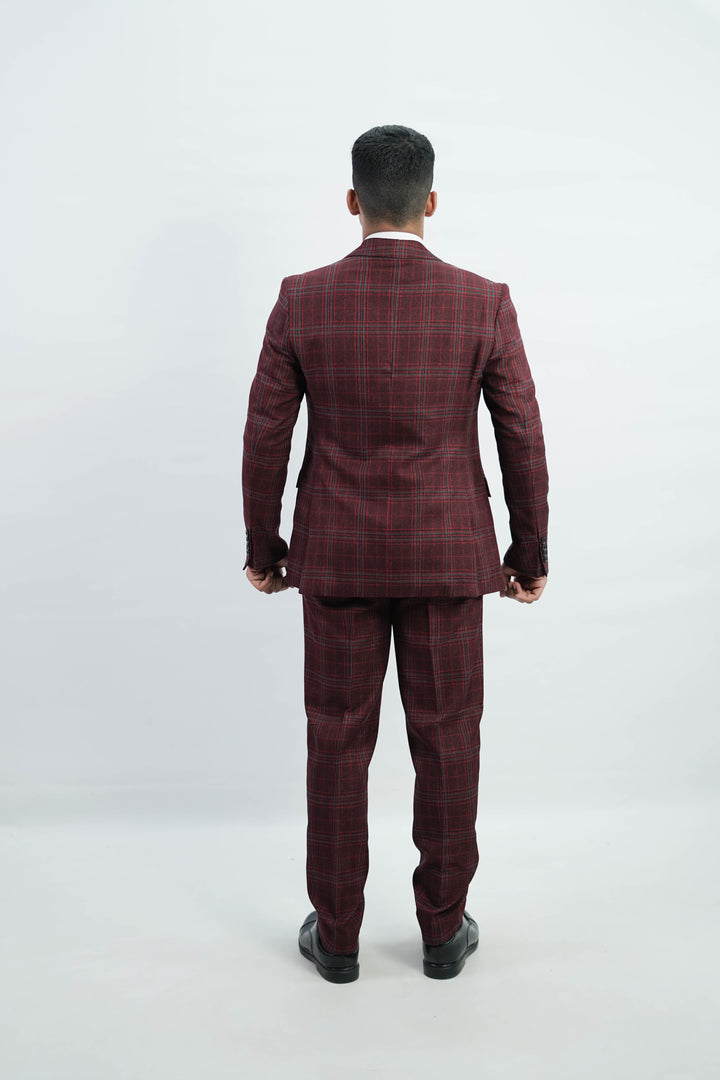 3-Piece Men Burgundy tweed suit - Custom Fit High-End Formalwear for Every Occasion - Imperial Stitch