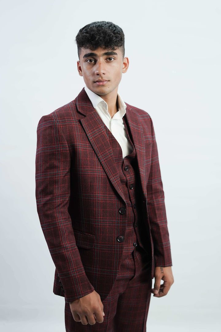 3-Piece Men Burgundy tweed suit - Custom Fit High-End Formalwear for Every Occasion - Imperial Stitch
