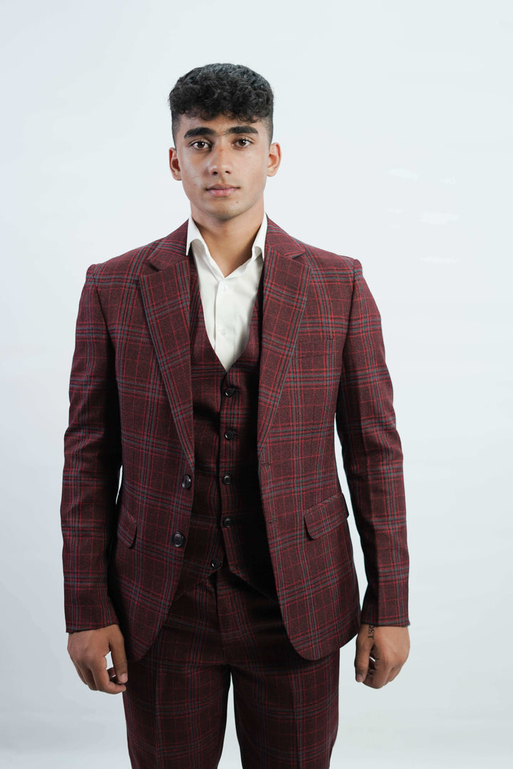 3-Piece Men Burgundy tweed suit - Custom Fit High-End Formalwear for Every Occasion - Imperial Stitch
