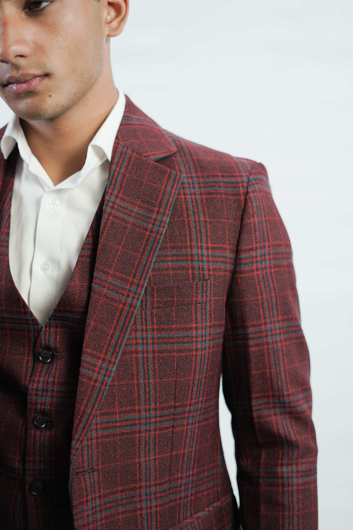 3-Piece Men Burgundy tweed suit - Custom Fit High-End Formalwear for Every Occasion - Imperial Stitch
