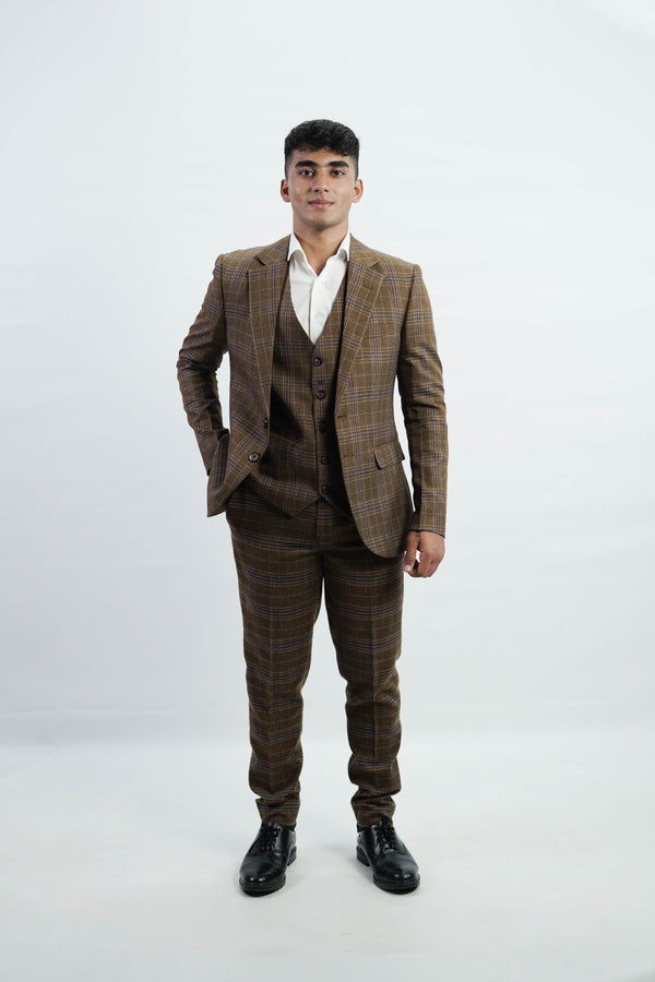 3-Piece Men Brown tweed suit - Custom Fit High-End Formalwear for Every Occasion - Imperial Stitch