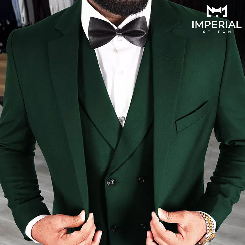 3 Piece Deep Green Men's Suit – Single-Breasted Slim Fit Jacket & Trousers and Vest