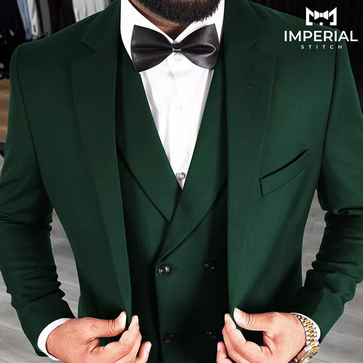 3 Piece Deep Green Men's Suit – Single-Breasted Slim Fit Jacket & Trousers and Vest - Imperial Stitch