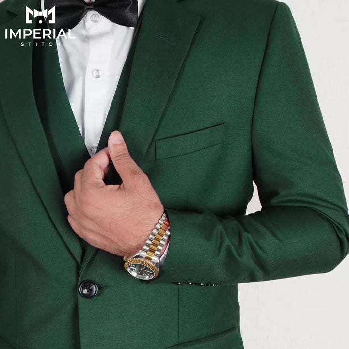 3 Piece Deep Green Men's Suit – Single-Breasted Slim Fit Jacket & Trousers and Vest - Imperial Stitch