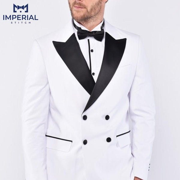 Double-Breasted 2-Piece White Groom Tuxedo Suit - Elegant Wedding Attire - Imperial Stitch
