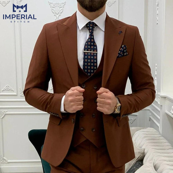 Men’s Brown 3-Piece Slim Fit Suit – Italian Designed Coat, Pants for Wedding & Party Wear - Imperial Stitch