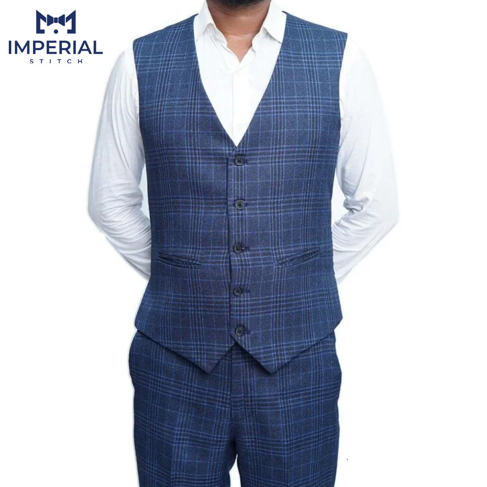 Blue Tweed 3-Piece Wedding Suit - Premium Quality & Timeless Elegance