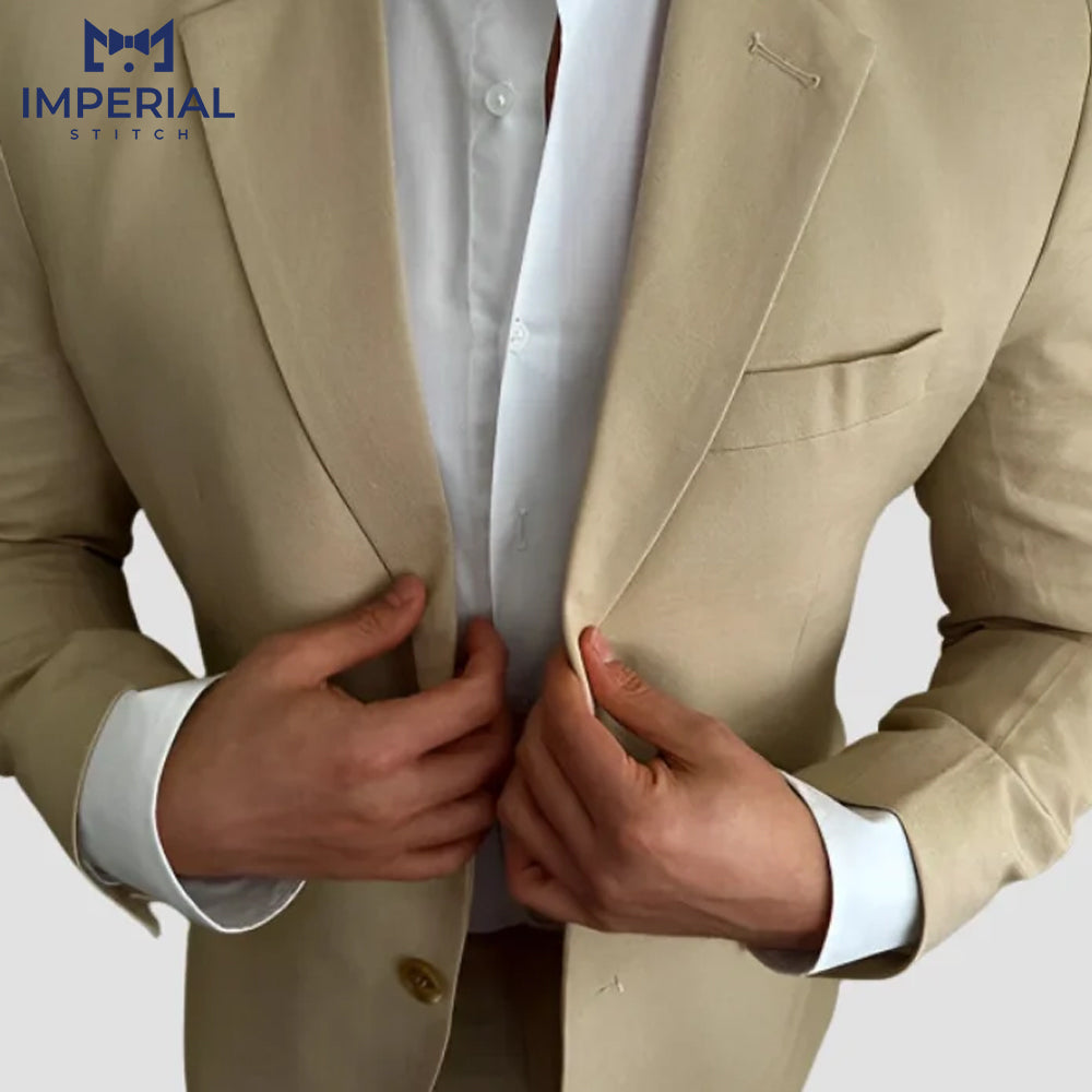 Light Brown Linen 2-Piece Suit for Men - Stylish & Comfortable Formalwear