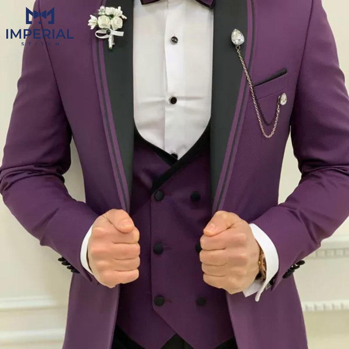 Men’s Three-Piece Purple Wedding Suit - Bold & Elegant Formalwear - Imperial Stitch