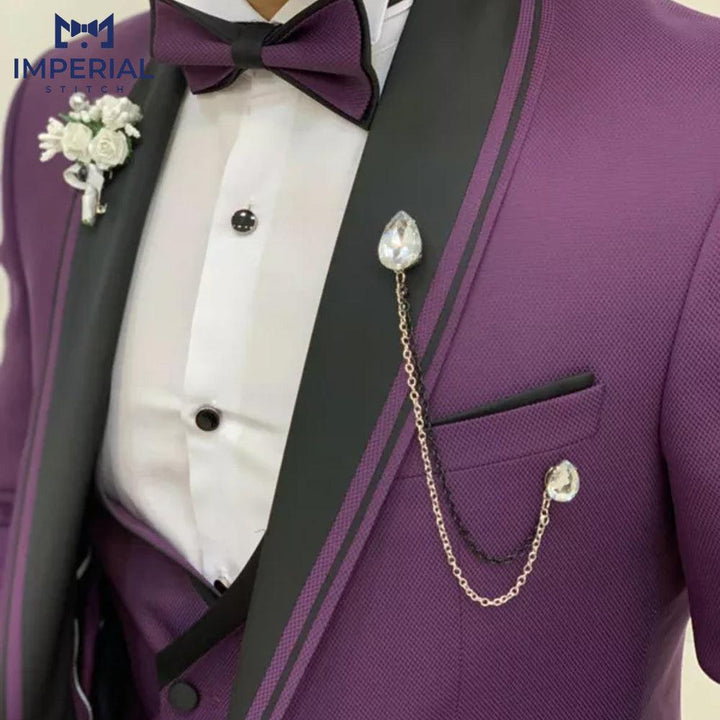 Men’s Three-Piece Purple Wedding Suit - Bold & Elegant Formalwear - Imperial Stitch